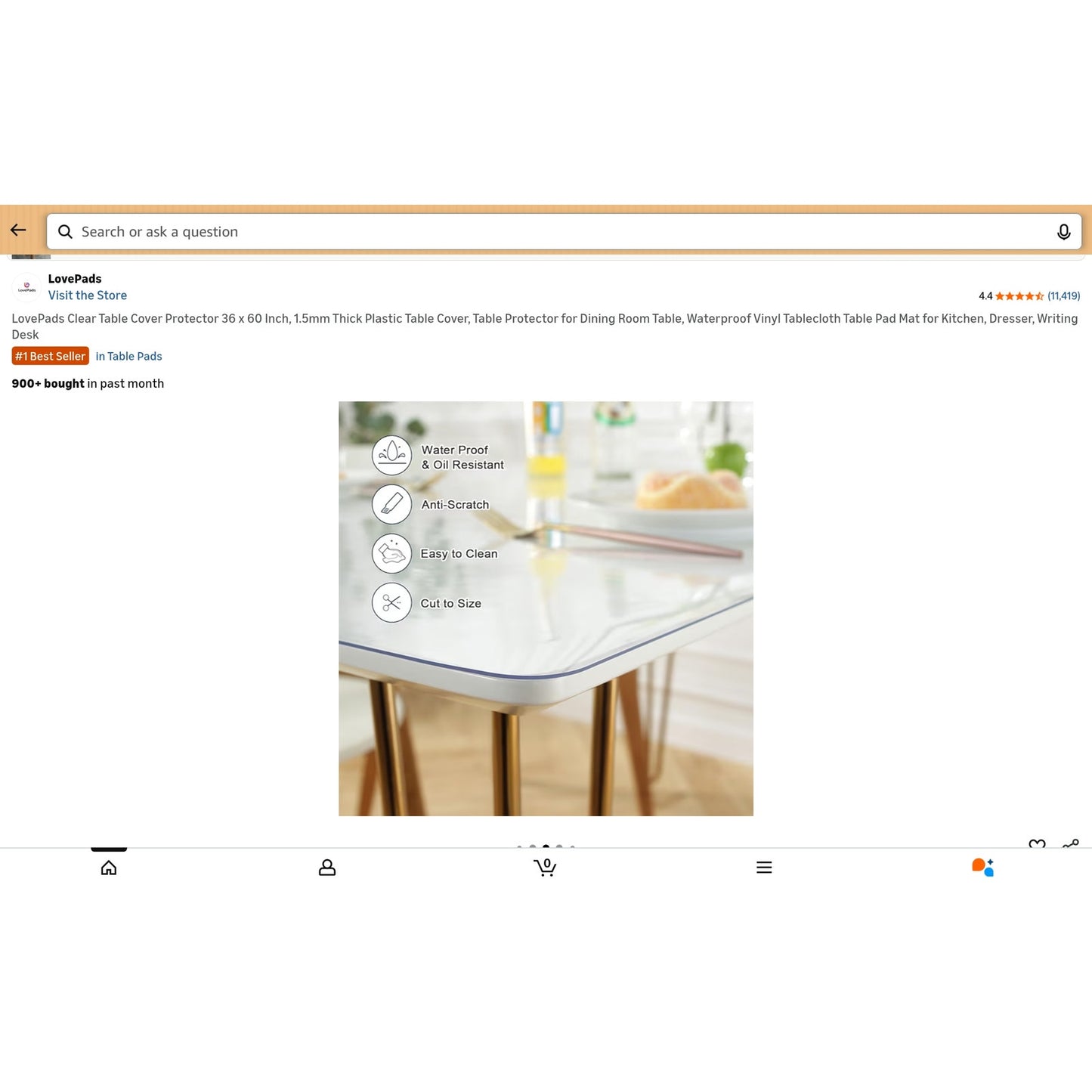 Clear Table Cover Protector 36 x 60 Inch, 1.5mm Thick Plastic Table Cover, for Dining Room Table