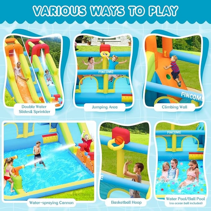 Inflatable Bounce House for Kids, Water Bounce House with Double Slides Indoor Outdoor, 750W Blower
