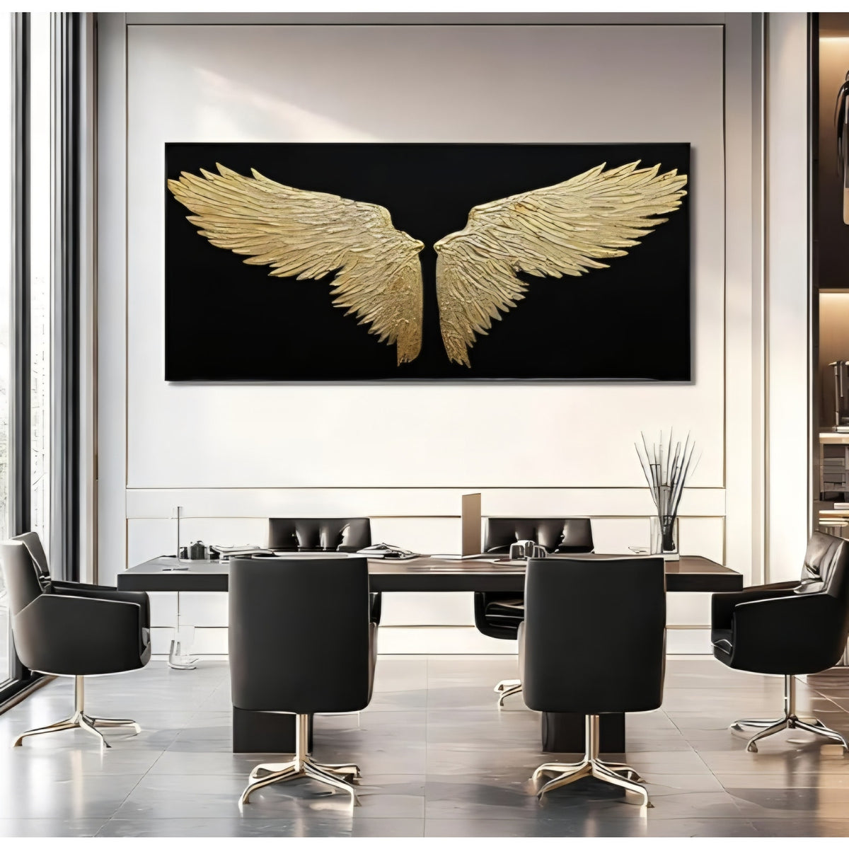 Black Abstract Wall Decor Gold Bird Paintings Wall Art for Living Room