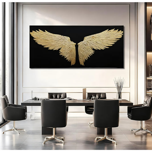 Black Abstract Wall Decor Gold Bird Paintings Wall Art for Living Room