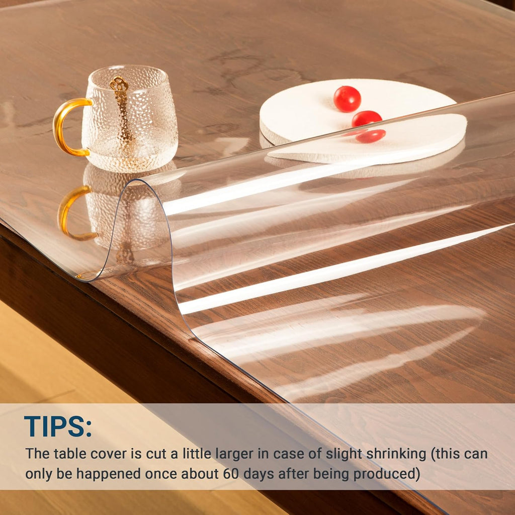 Clear Round Table Cover Protector 60 Inch, 1.5mm Transparent Plastic Waterproof, FDA Compliant