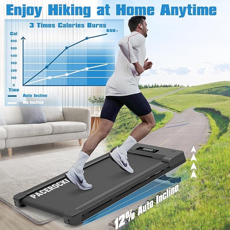 Walking Pad Treadmill with 12% 9-Level Auto Incline, 450 lbs Cap. Bluetooth Speaker, 5 MPH. Black