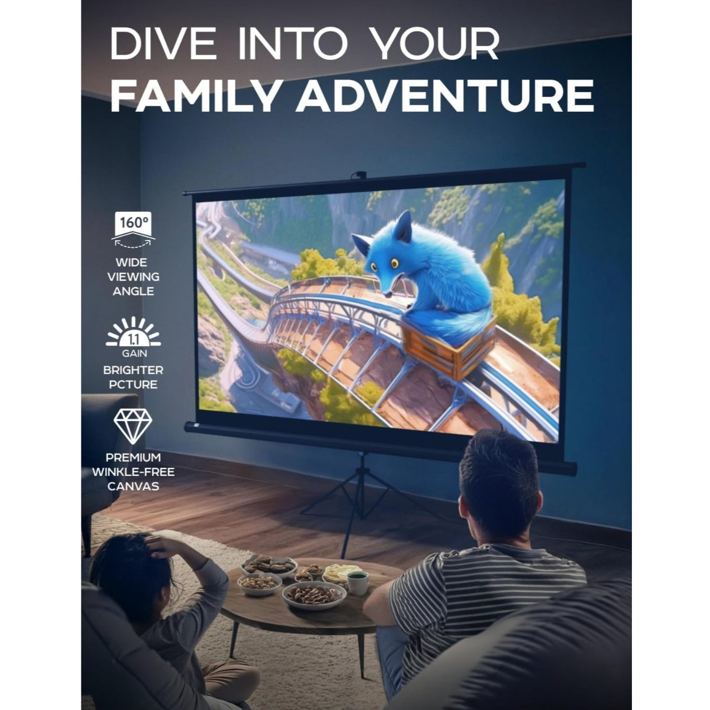 100 Inch Indoor and Outdoor Projector Screen with Stand for Movies or Presentations - HDPremium16:9