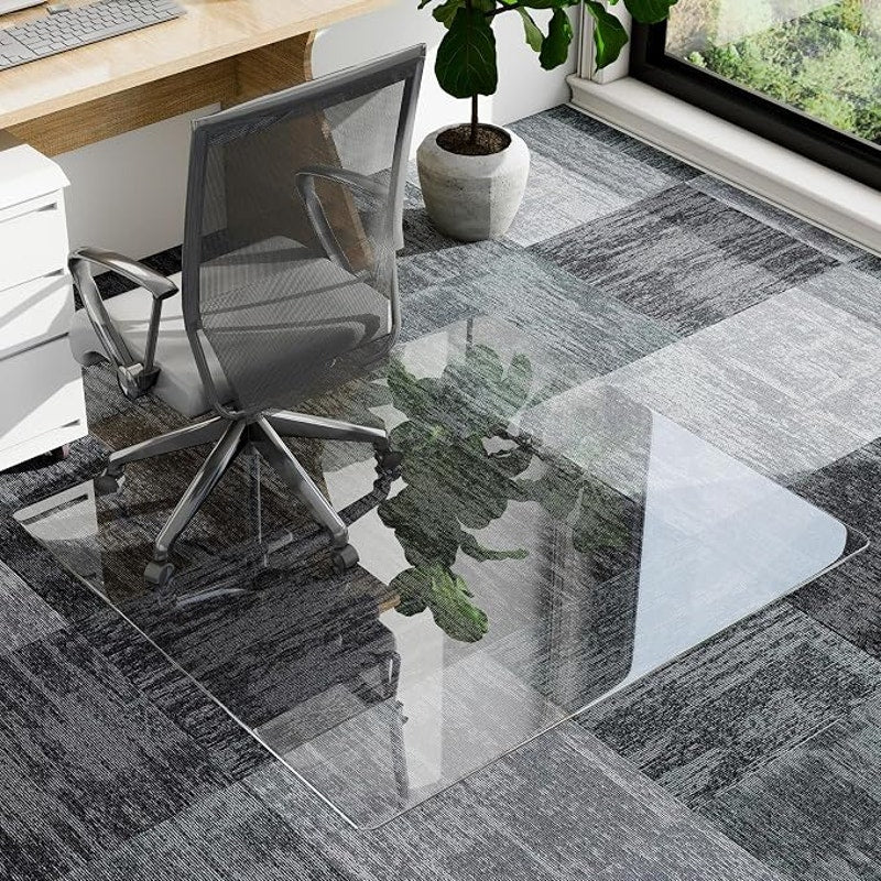 36"x48" Irregular Tempered Glass Office Chair Mat, 1/5" Thick, Hardwood Floor/Carpeted Floors, Clear