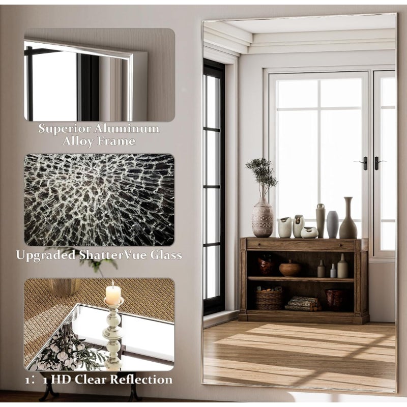 GLSLAND 76"x34" Full Length Mirror Extra Large Hanging or Leaning Rectangle Mirror