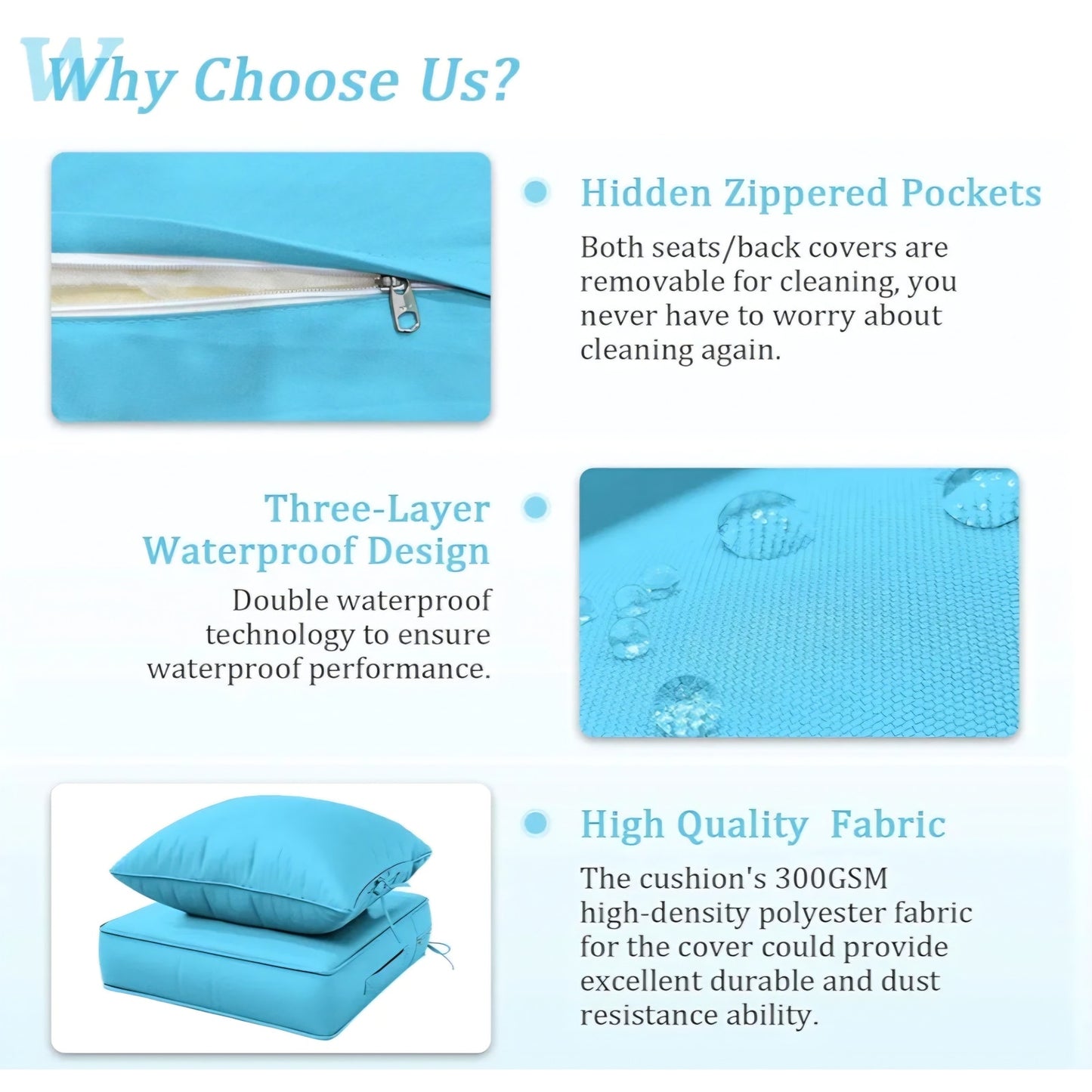 Outdoor Patio Chair Cushions Set 24 L X 24 W X 5 H Waterproof & Fade Resistant Deep Seat and Back