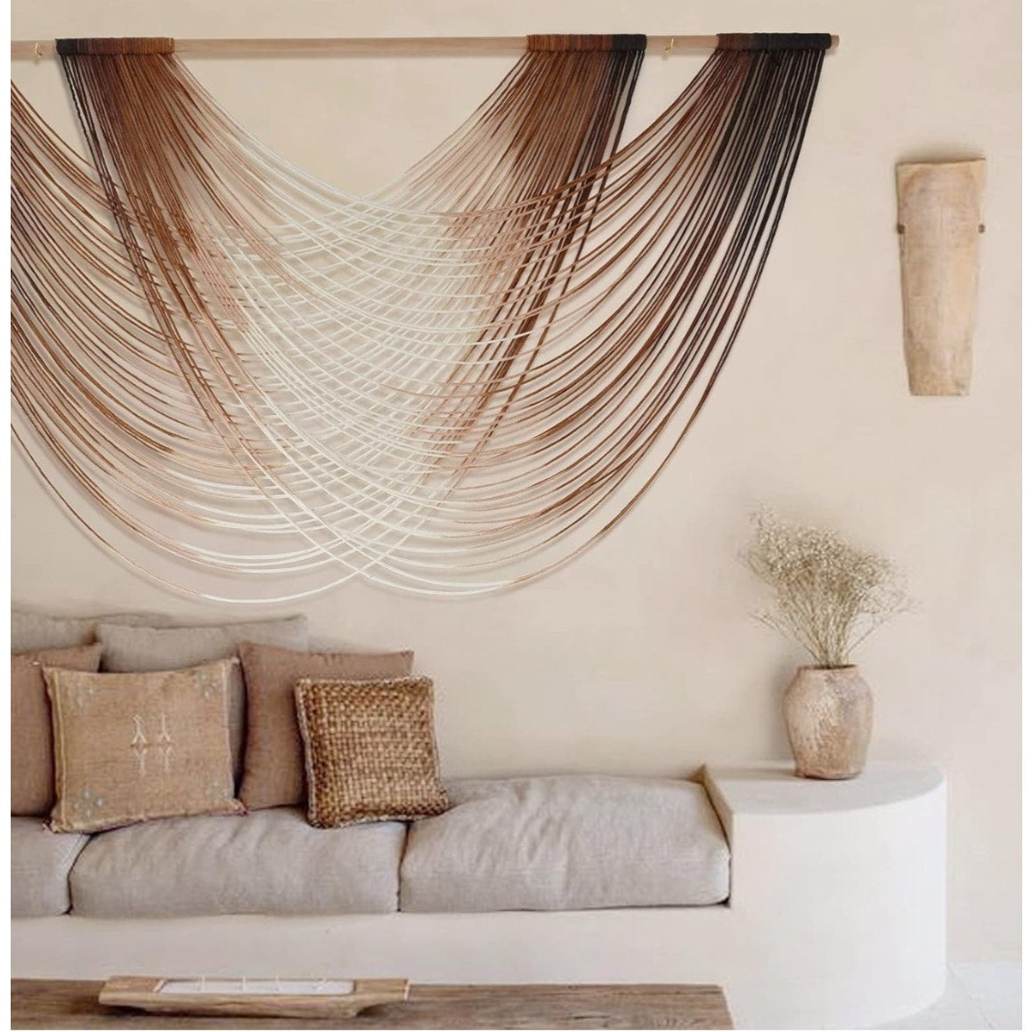 Flber Macrame Wall Hanging Dip Dye Brown Boho Wall Decor Yarn Tapestry Modern Living Room Bedroom