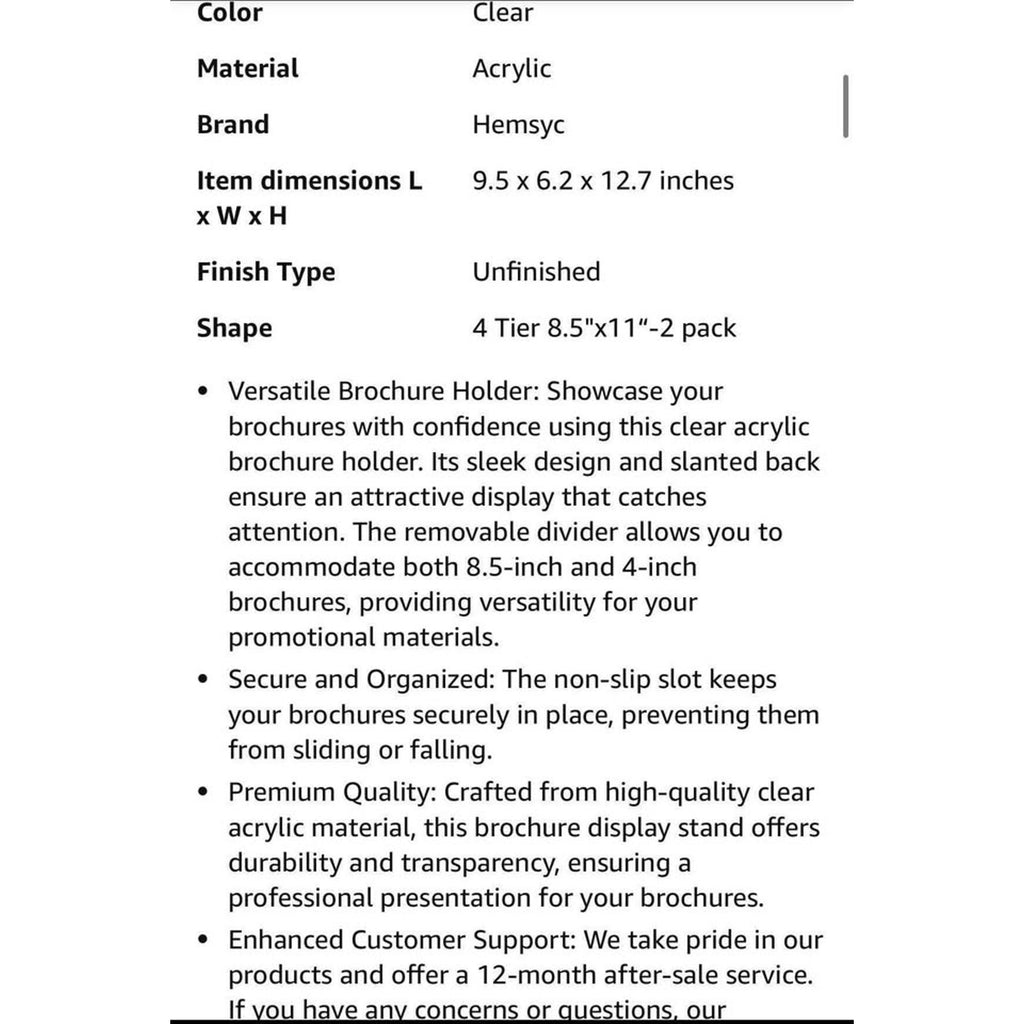 Hemsyc Brochure Holder 4 Tier 8.5 x 11 Brochure Display Stand with Removable Divider for 4 x 9 Acryl