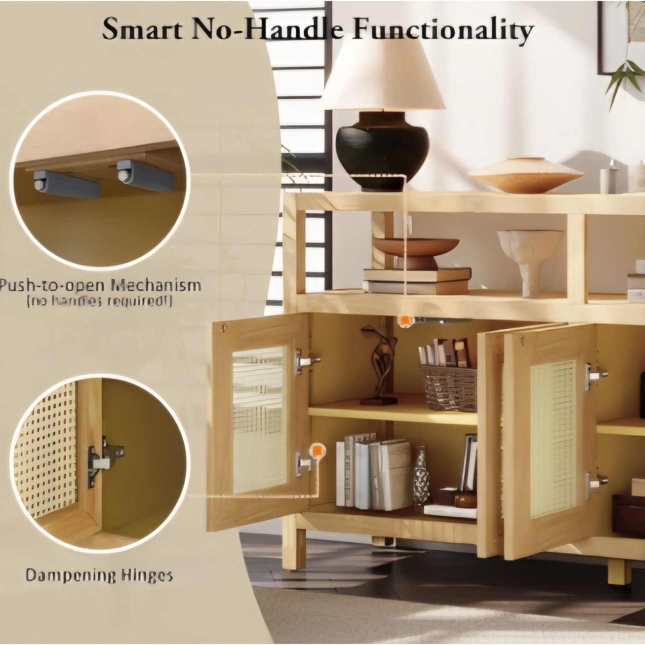Bohemian Rattan Storage Cabinet with Adjustable Shelves