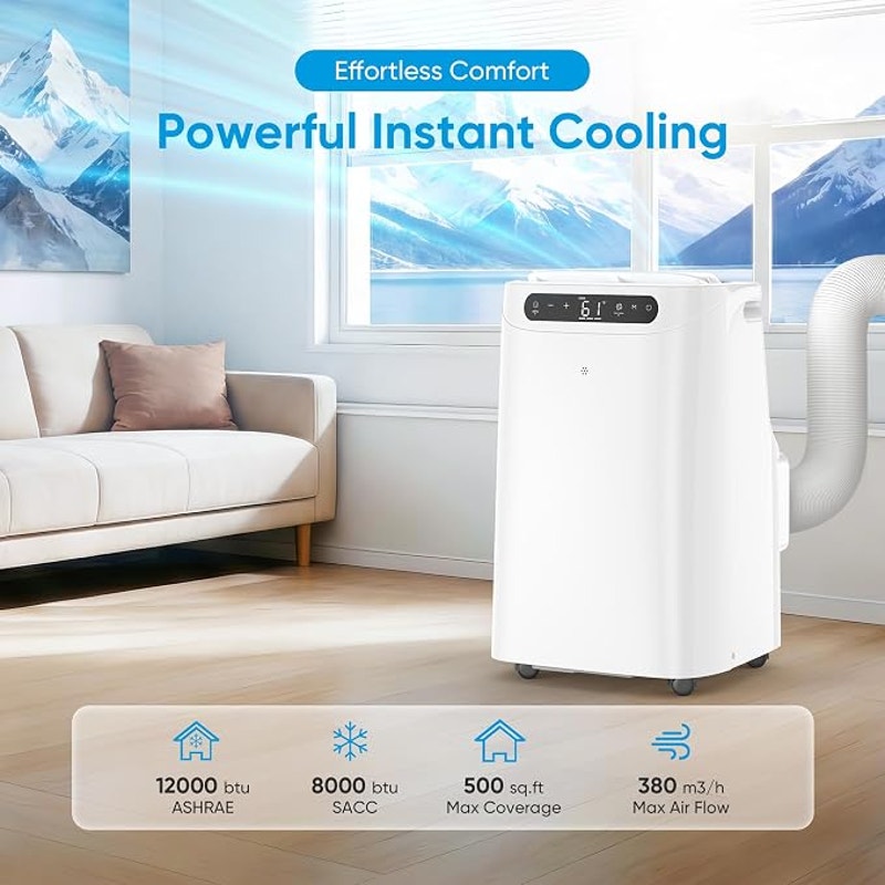 12000 BTU Portable Air Conditioners for Room Cooling up to 500 Sq Ft,  AC Unit with Dehumidifier Fan
