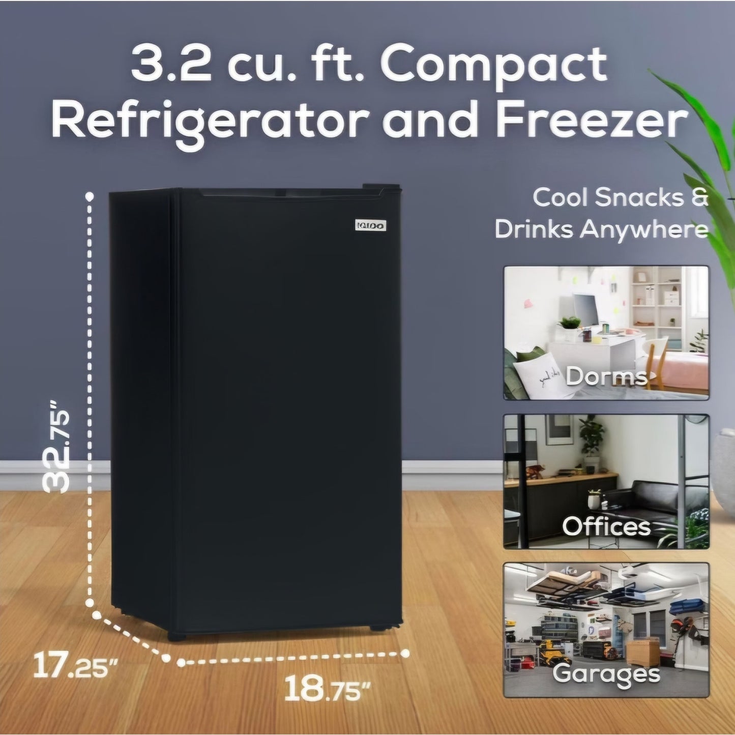 3.2 Cu.Ft. Mini Fridge with Freezer - Single Door Compact Refrigerator with Glass Shelves for Homes
