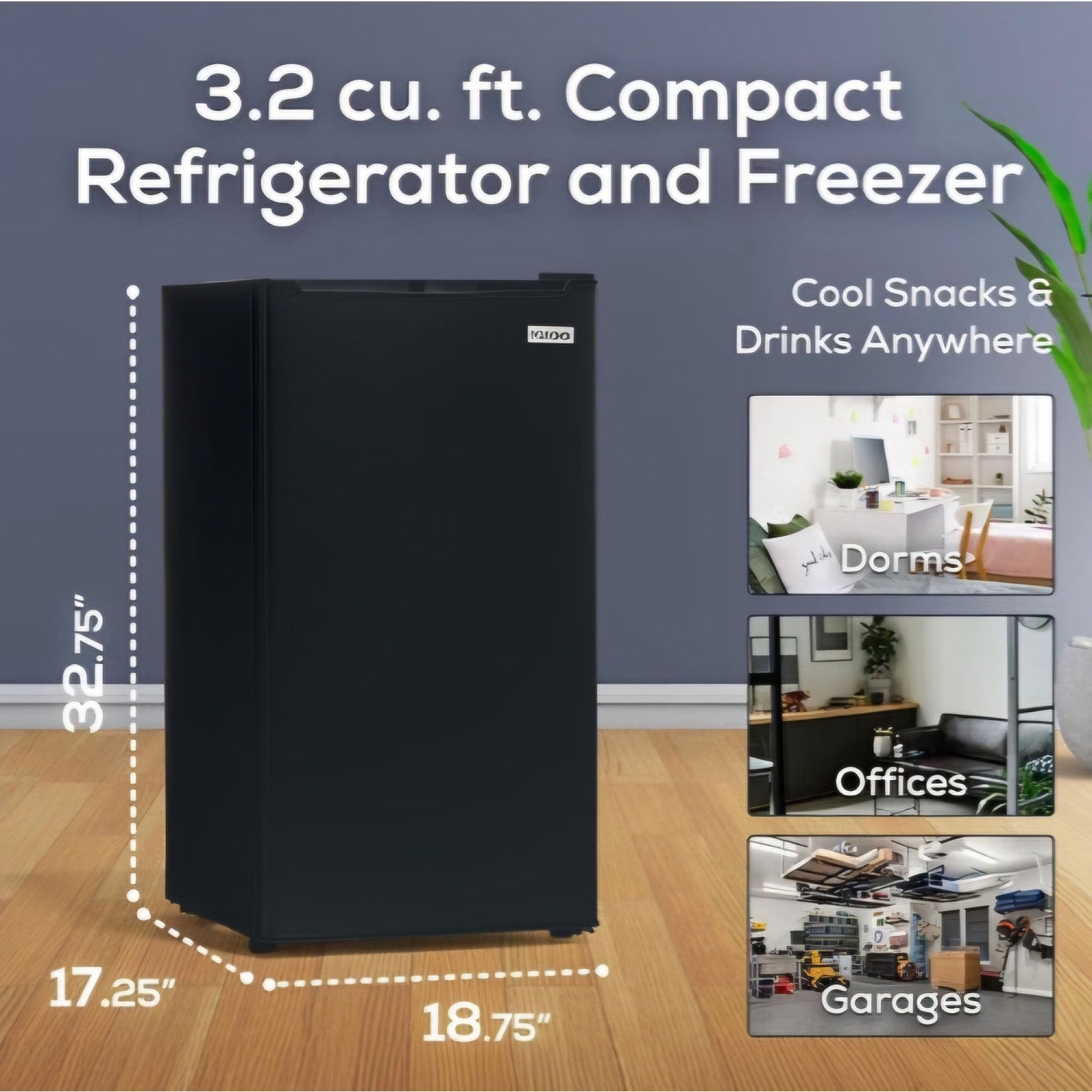 3.2 Cu.Ft. Mini Fridge with Freezer - Single Door Compact Refrigerator with Glass Shelves for Homes