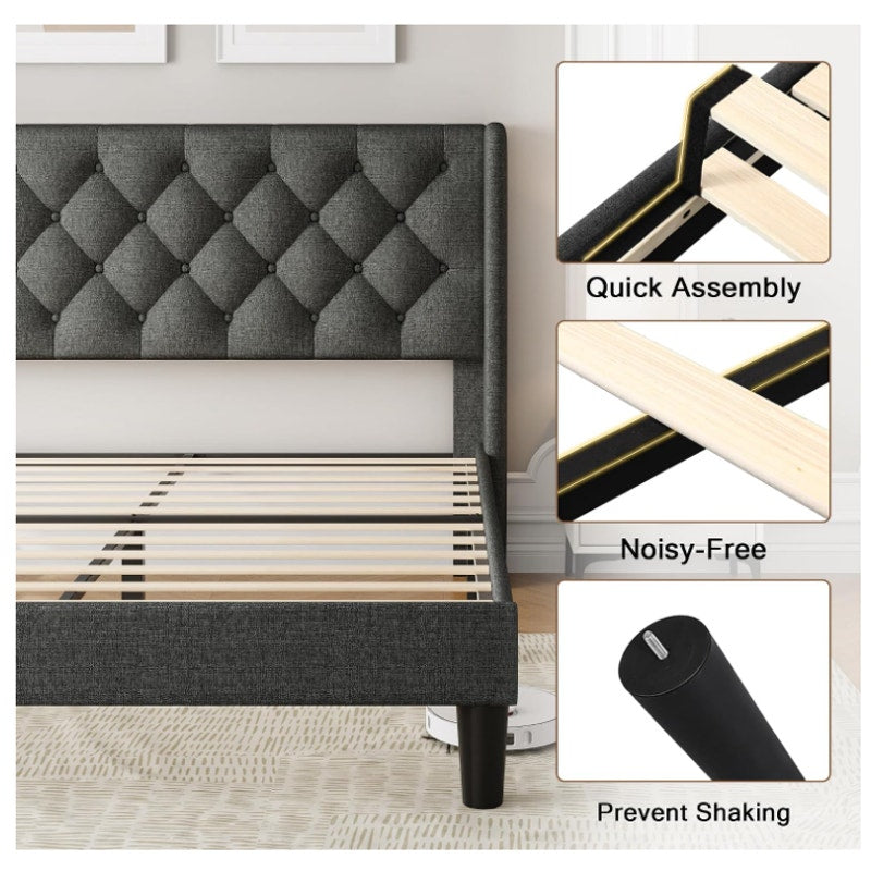 Einhomn Queen Size Platform Bed Frame with Fabric Upholstered Wingback Headboard