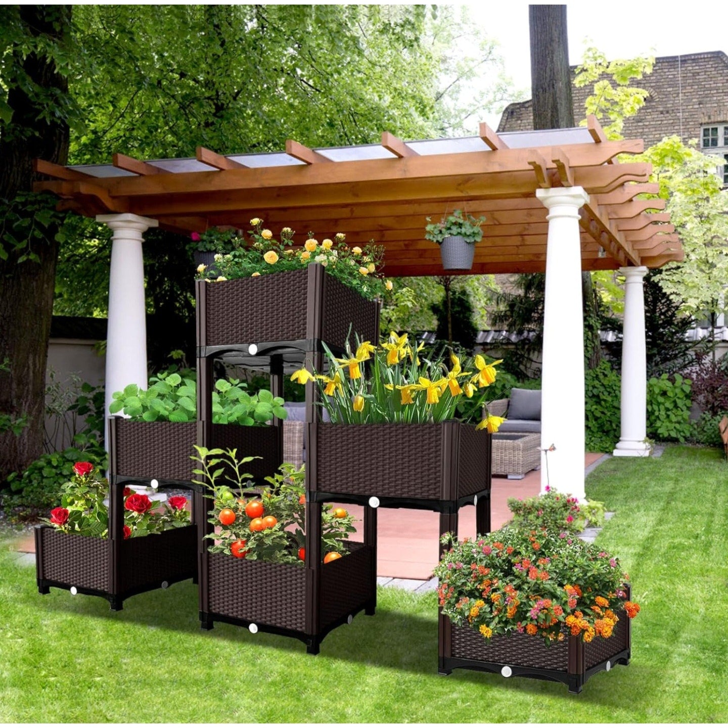 MAYOLIAH Raised Garden Bed with Drainage Elevated Planter Box Plastic Raised Beds for Gardening