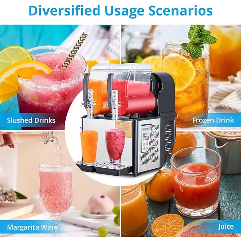 4Lx2Tank Commercial Slushie Machine, 370W Stainless Steel Slushy Machine for Cocktail, Black