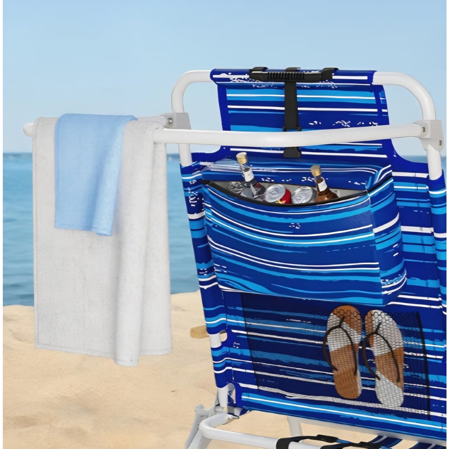 Tall Beach Chairs for Adults Backpack Beach Chair with Wooden Armrests Heavy Duty Chair, Striped
