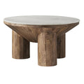 Ellison 33 Inch Round Mango Wood Coffee Table in Walnut with Marble Top
