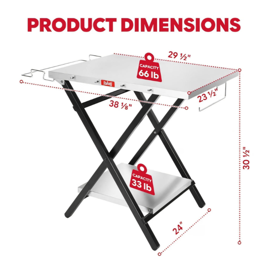 Feasto Outdoor Grill Table, Folding Prep Table, 30" x 24", Stainless Steel