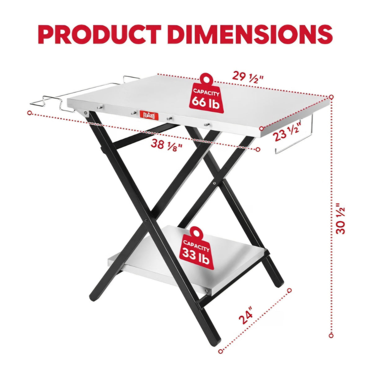 Feasto Outdoor Grill Table, Folding Prep Table, 30" x 24", Stainless Steel
