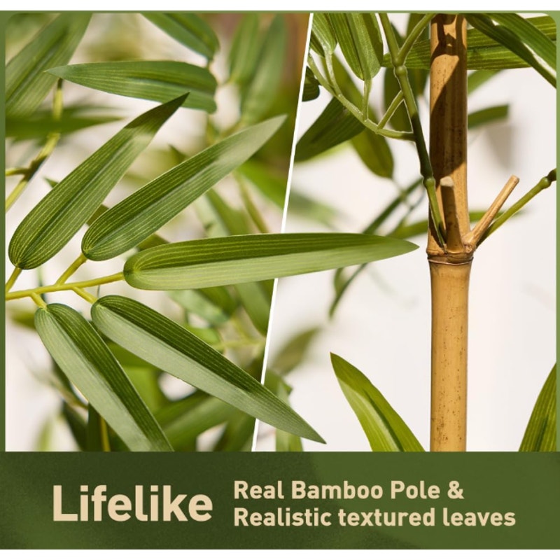 Artificial Bamboo Plant 6Ft Privacy Fence Screen - Real Bamboo Poles & UV-Resistant Faux Leaves