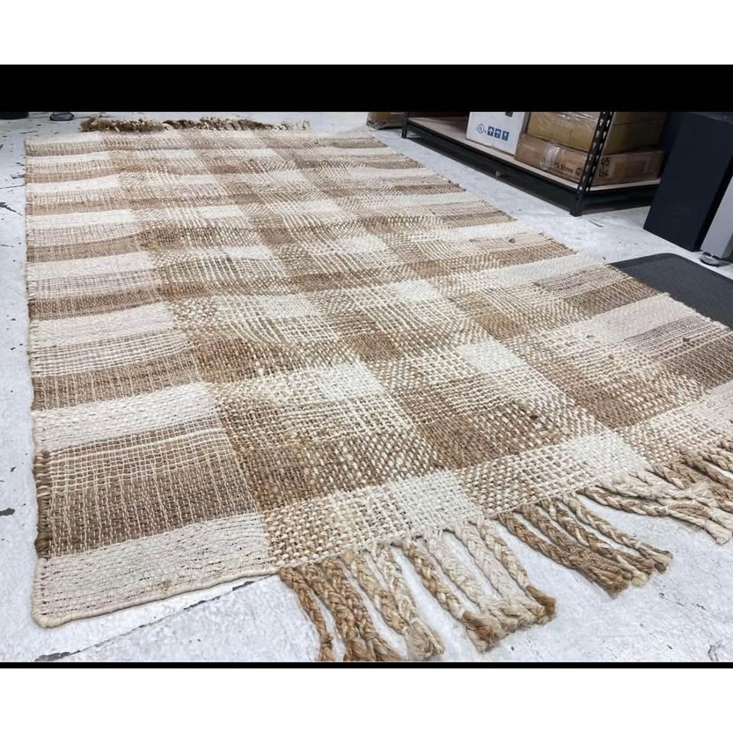 Alara Jute Plaid Area with Tassel Runner Rug - Peach, Tan