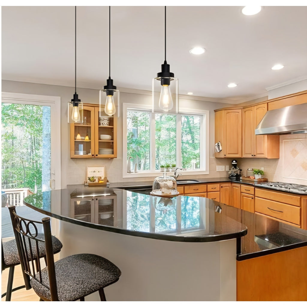 Pendant Lighting, Clear Glass Shade Farmhouse Adjustable Hanging Light Fixtures for Kitchen Island