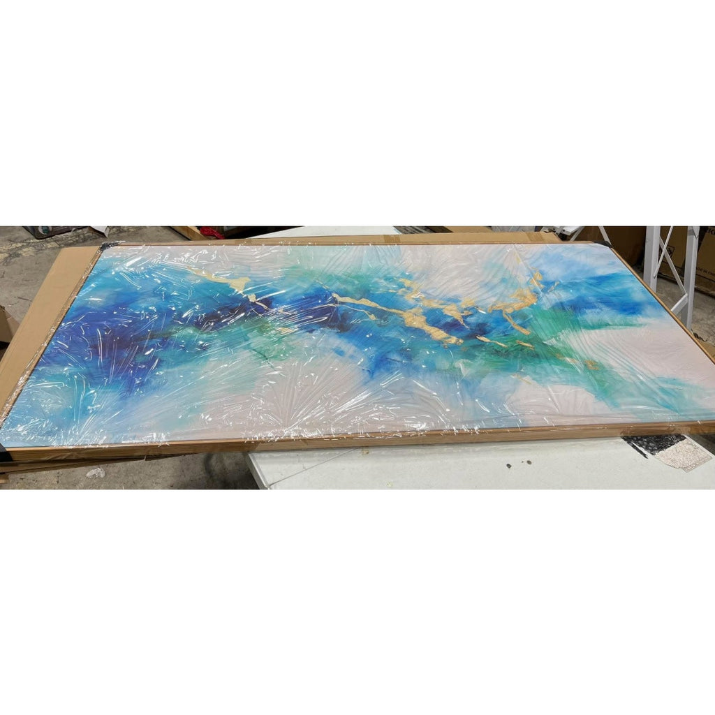 Wall Art Abstract Canvas Painting Green Blue and Gold Fantasy Wall Decor 30"x60" with Framed