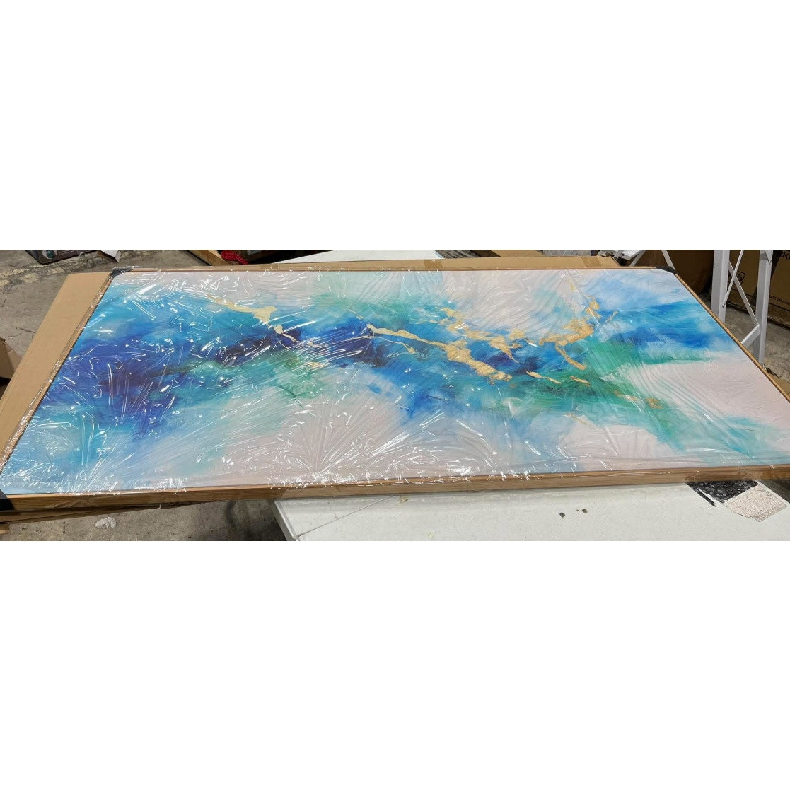 Wall Art Abstract Canvas Painting Green Blue and Gold Fantasy Wall Decor 30"x60" with Framed