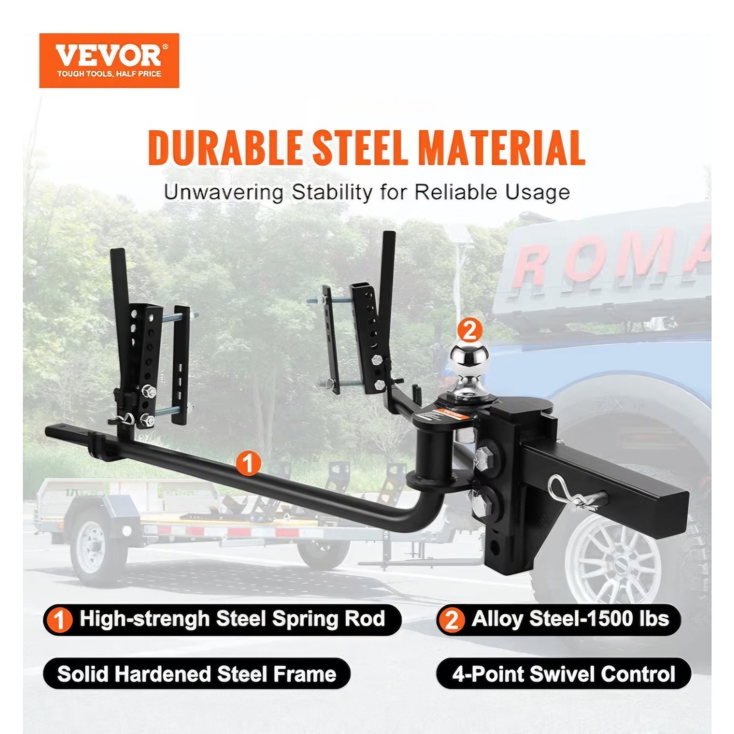 VEVOR Sway Control Weight Distribution Hitch, 1,500 lbs Capacity, Trailer Hitch Kit with 2-Inch