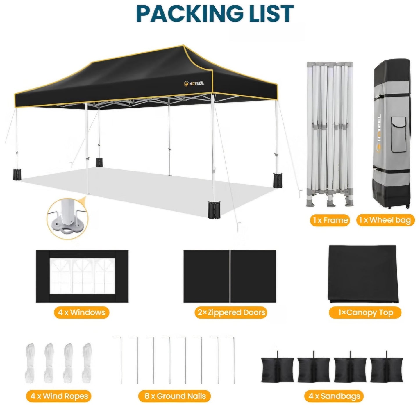 Hoteel 10x20 Pop Up Canopy Tent Heavy Duty with 6 Sidewalls, Waterproof Party Tent, Easy Set-up
