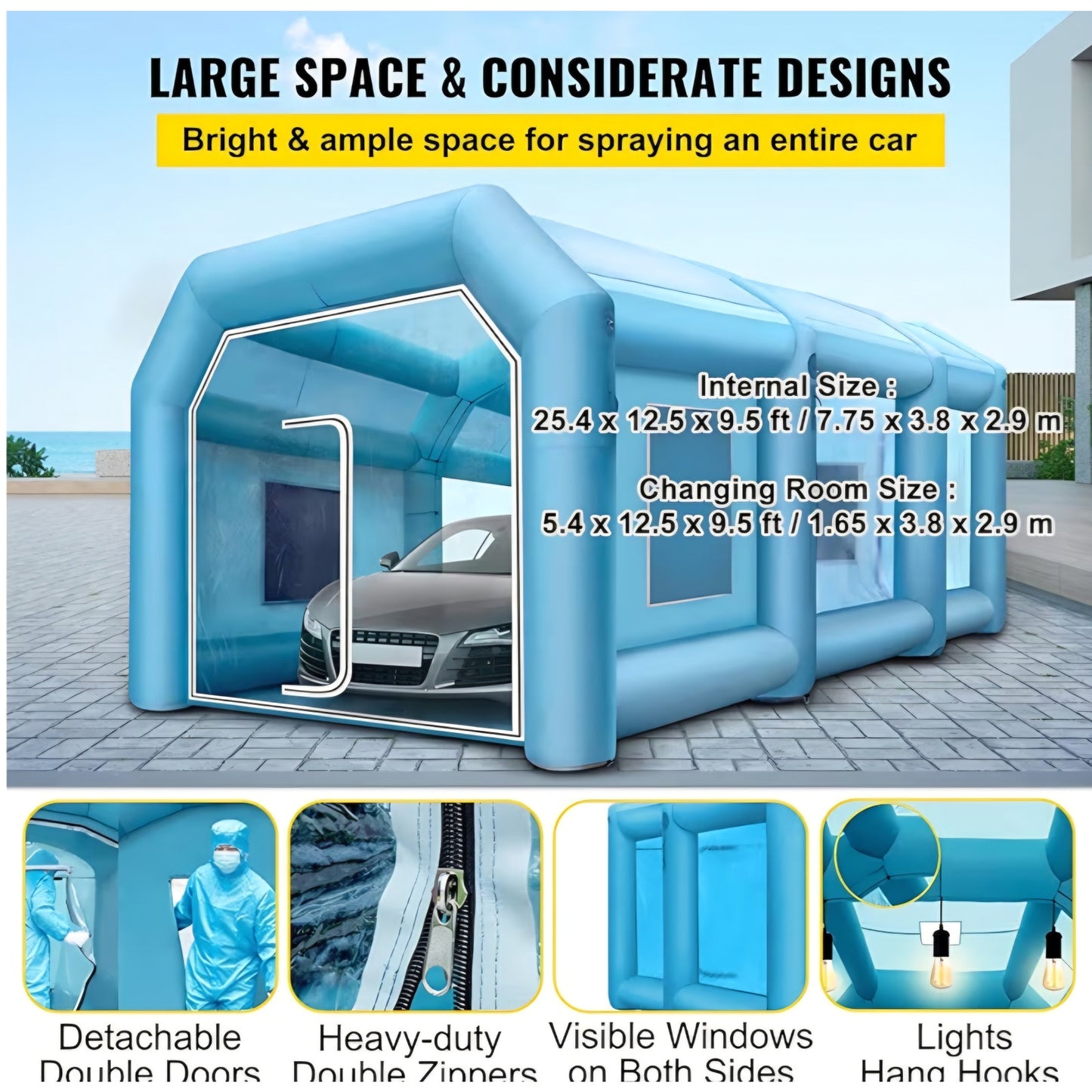 VEVOR Inflatable Paint Booth, 33x16.4x11.5ft, Inflatable Booth with 2 Powerful Blowers