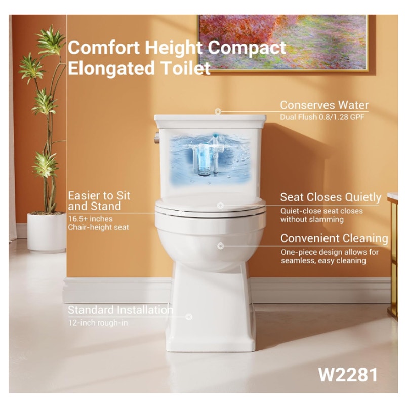 One-Piece Toilet with Classic Design, ADA Height, 1.28 GPF