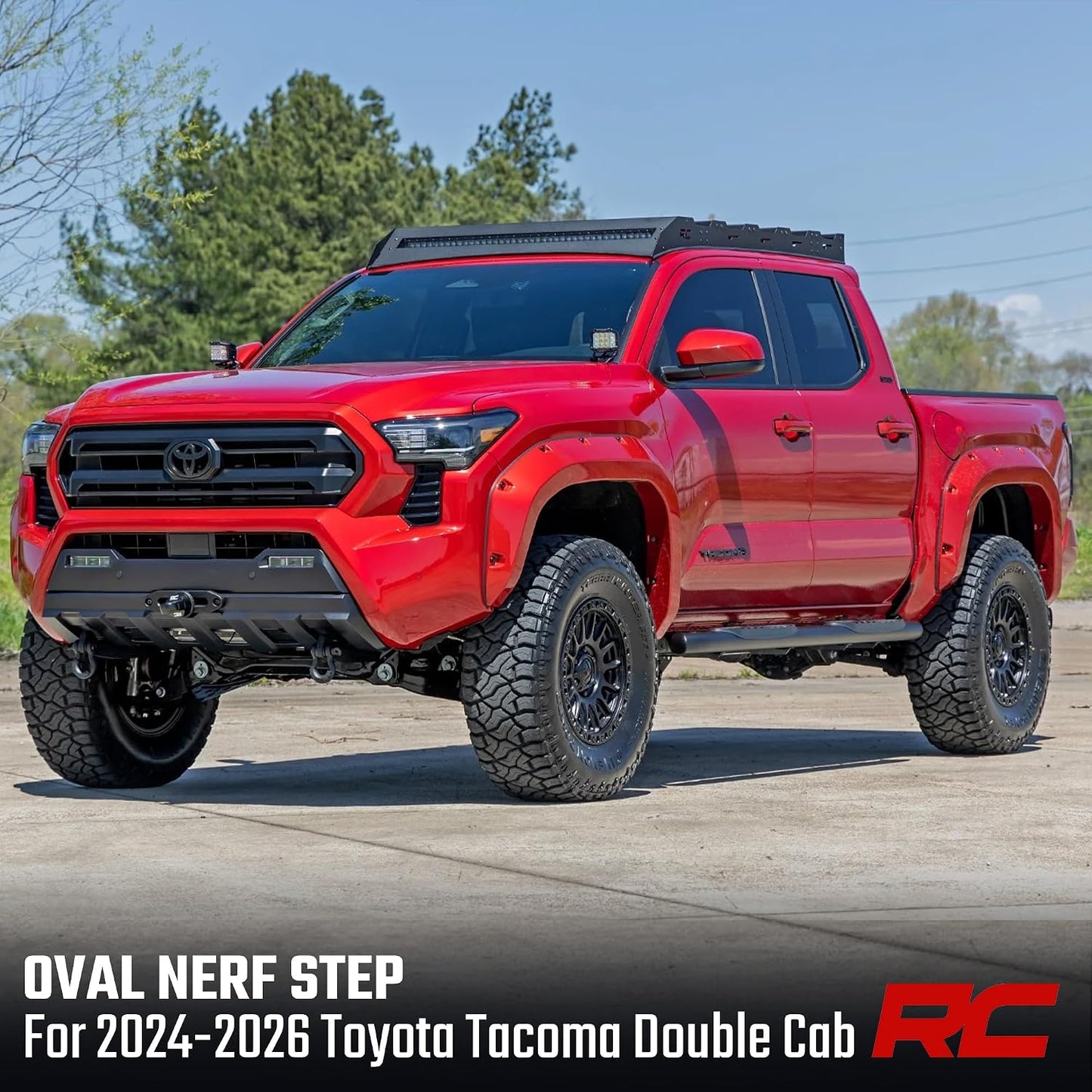 Rough Country Oval Nerf Steps for Toyota Tacoma Double Cab (2024-2026) - OEM Style Rails. Black