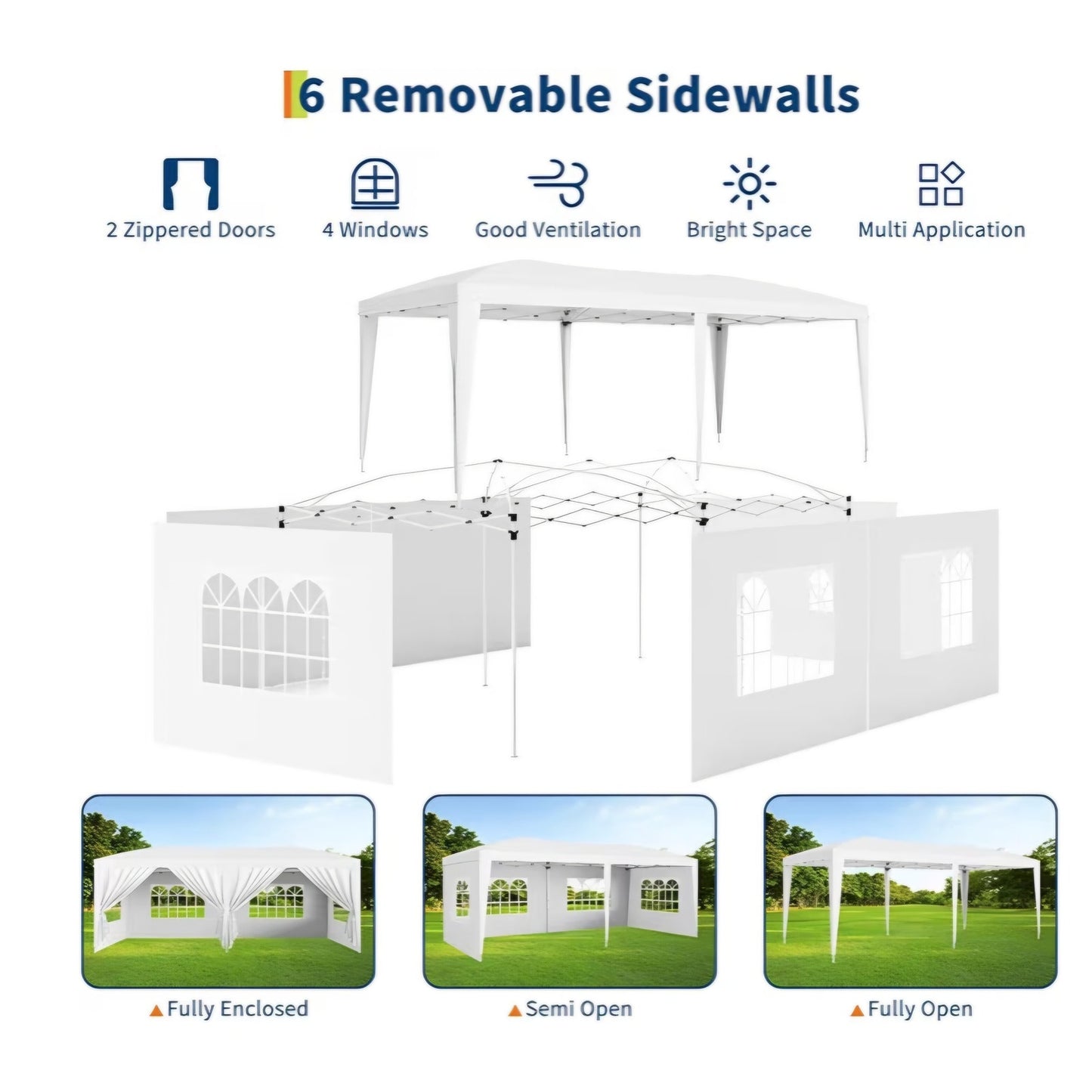 10x20 Pop Up Canopy Tent with 6 Removable Sidewalls, Easy Up Commercial Canopy Tents for Parties