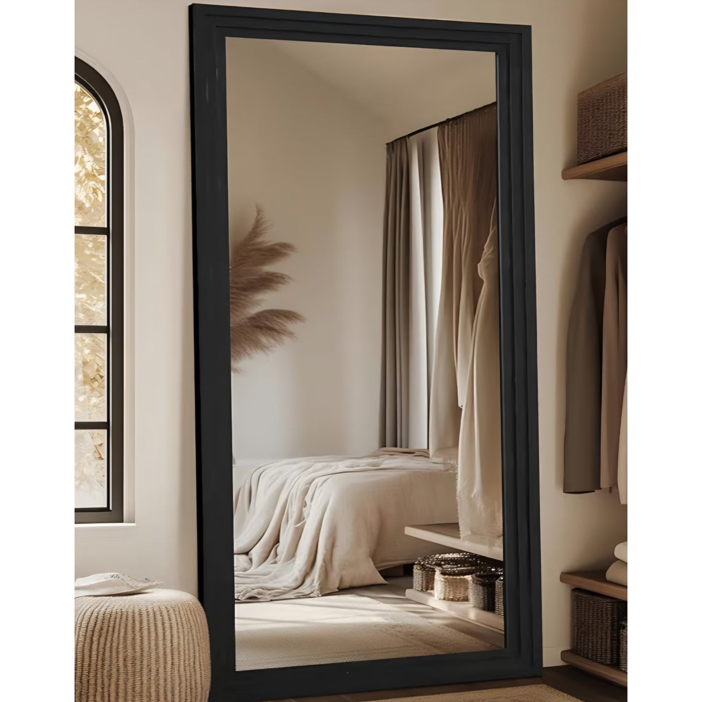 Full Length Mirror, 76"x34" Wooden Mirror Full Length with Stand Wood Floor Mirror
