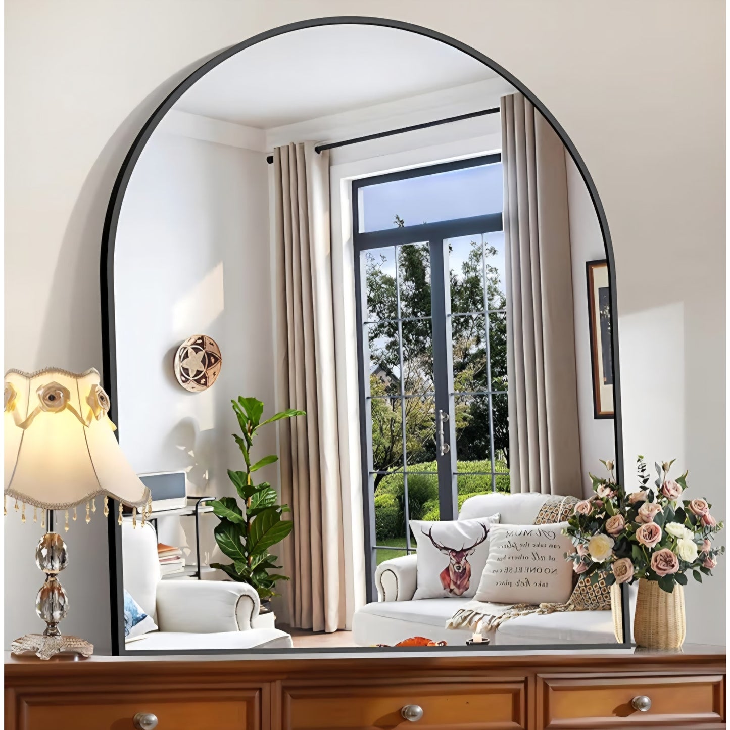 Arched Wall Mirror, 40"x48" Black Arched Mirror with Tempered Glass, Metal Frame, Large Size for Entryway Table