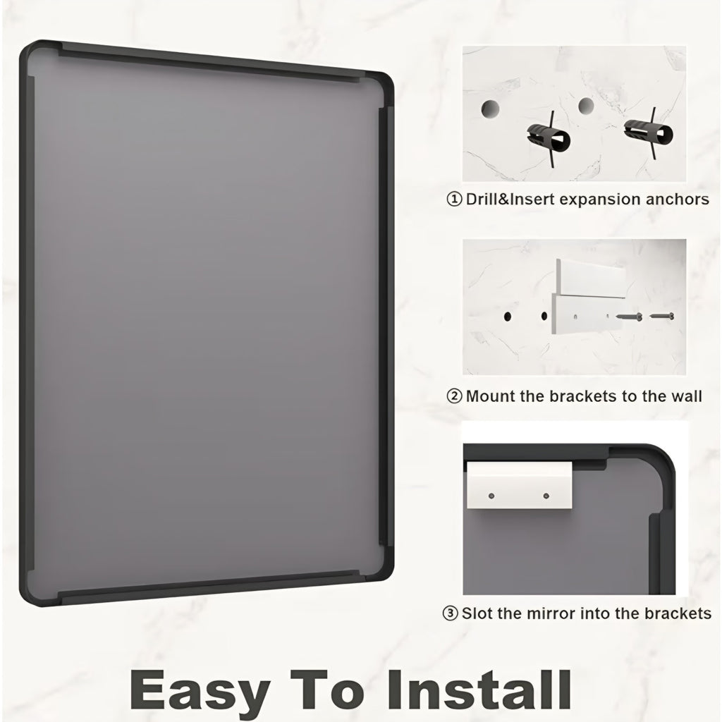 55x36 Inch Black Framed Bathroom Mirror for Wall, Large Matte Metal Framed Wall Mirror