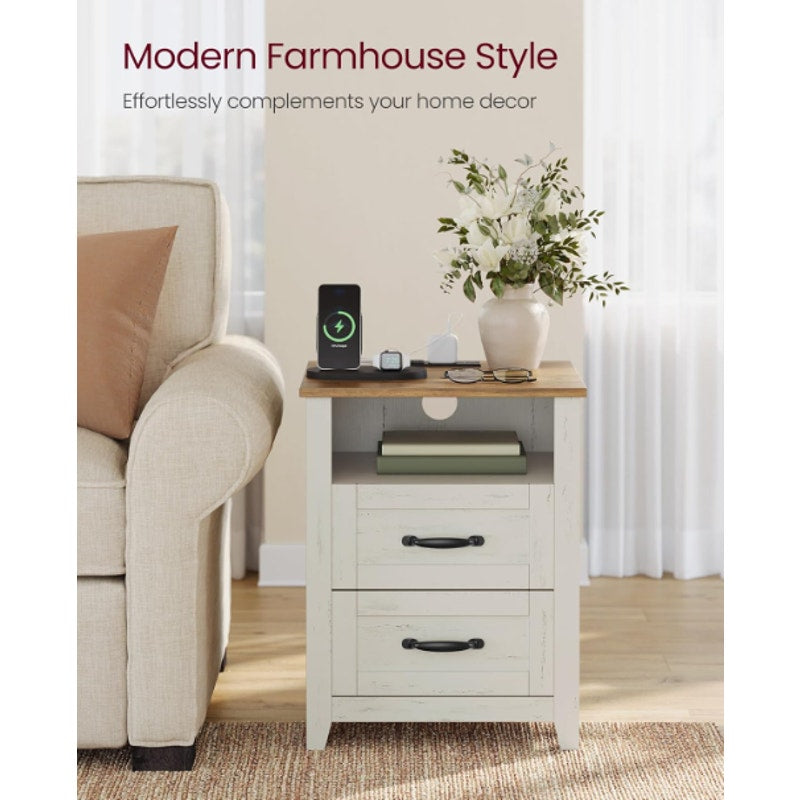 VASAGLE Set of 2 Nightstands with 2 Drawers and Charging Station