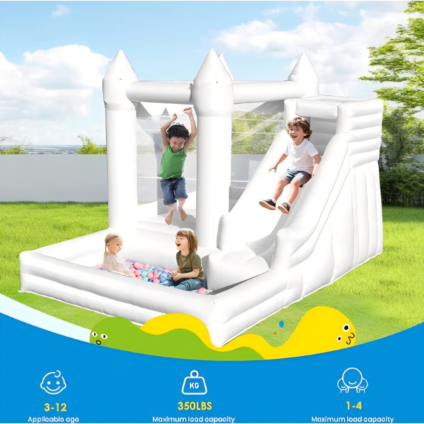 Bounce House Medium to Large White Bounce House Inflatable Castle 12FTx8.5FT