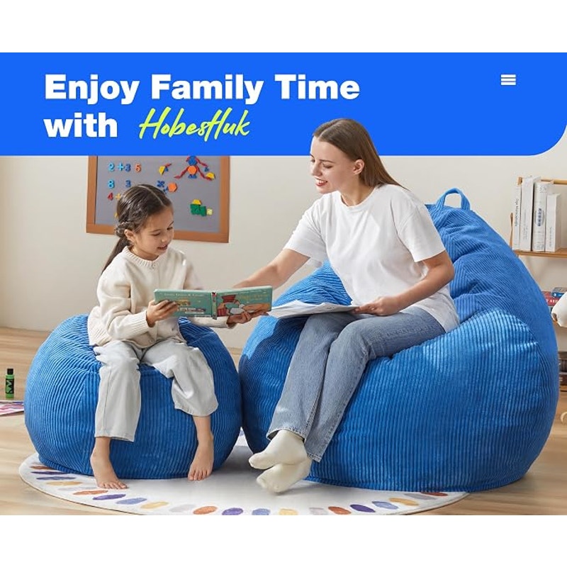 Hobestluk 4.5FT Bean Bag Chair Giant Bean Bag Chair with Filler Included Adult, Jumbo, Blue