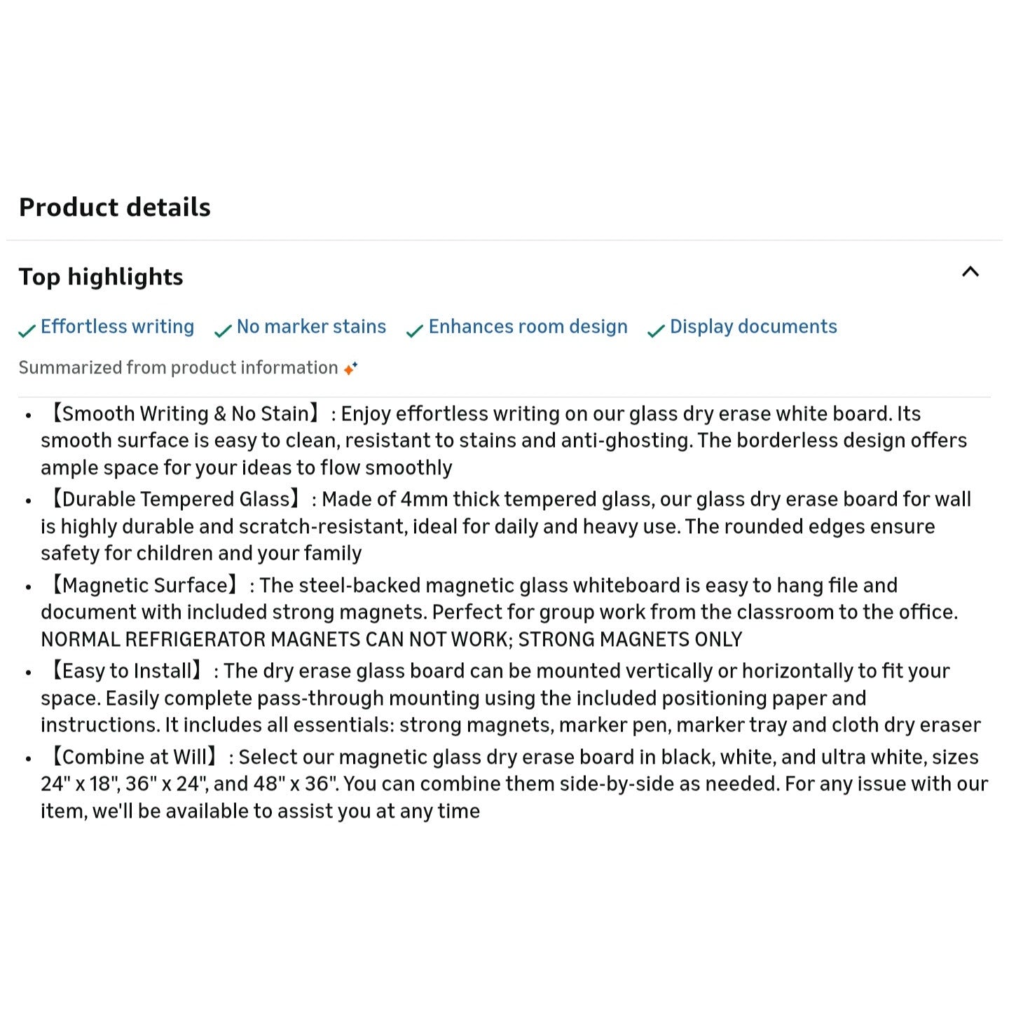 Magnetic Glass Whiteboard, 4' x 3' Glass Dry Erase Board for Wall, 48" x 36" Large Frameless White