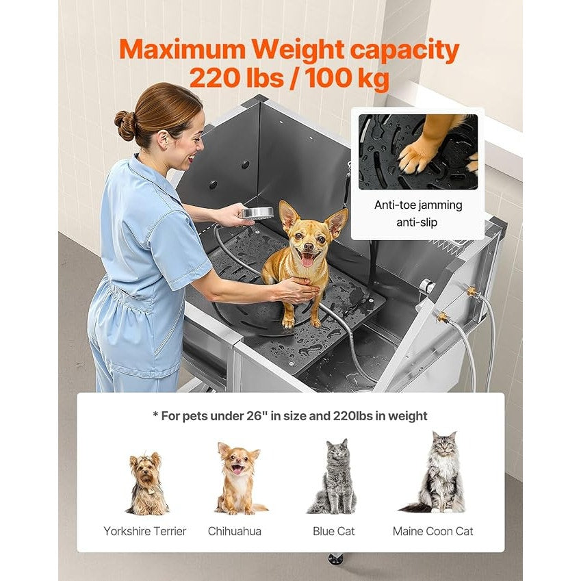 VEVOR 38 In Stainless Steel Dog Washing Station, Pet Grooming Tub with Hot & Cold Faucet, Showerhead
