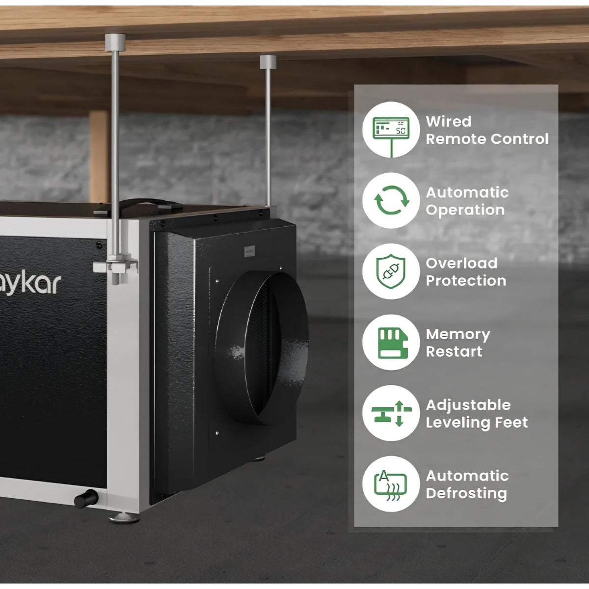 Waykar 158 Pints Crawl Space Dehumidifier with Remote Control up to 6,500 sq. ft., Dual Duct HVAC
