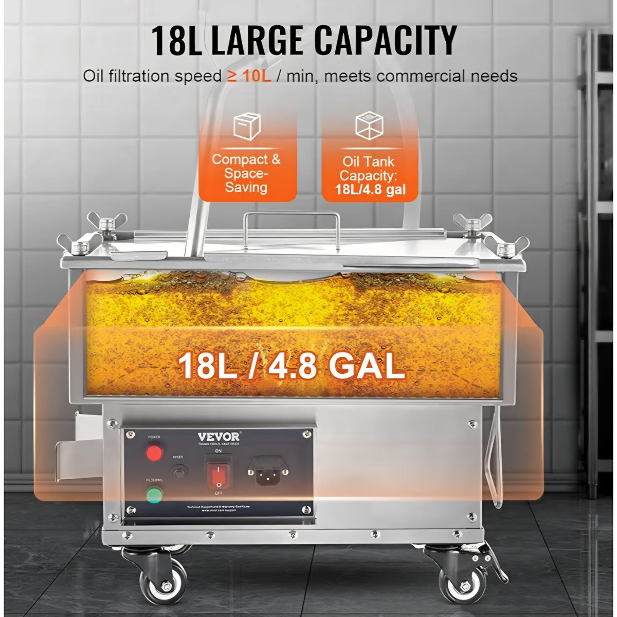 Deep Fryer Filter 18 L/44 LBS/5.8 Gal, Frying Oil Filter System Machine 300W, Deep Fryer Oil Filter
