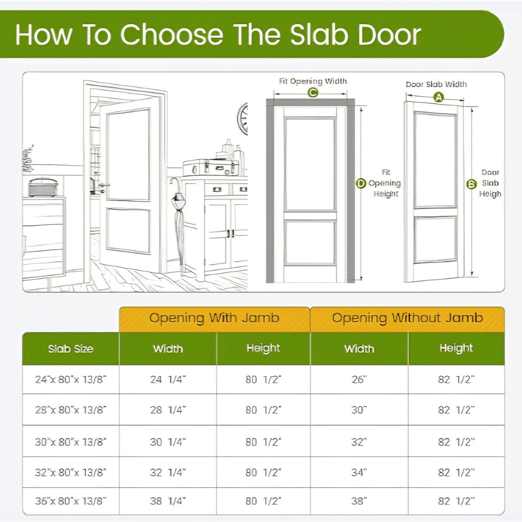24"x 80" Slab Door, 2-Panel Interior French Door Slab Shaker