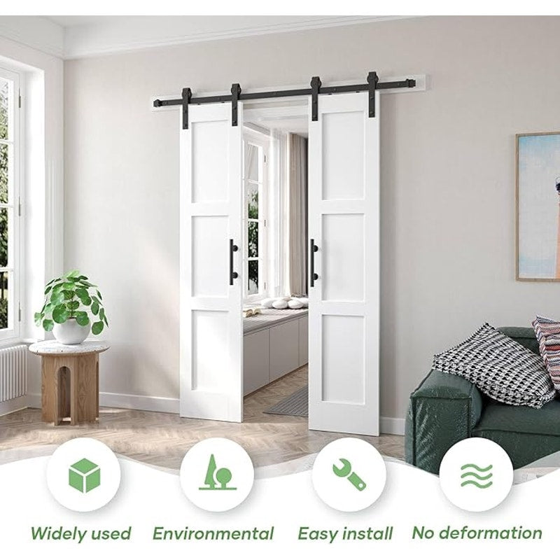 Fredbeck Double 18x84 inch White Barn Door with 6.6FT B, Hardware Kit Included, 36inch barn Door