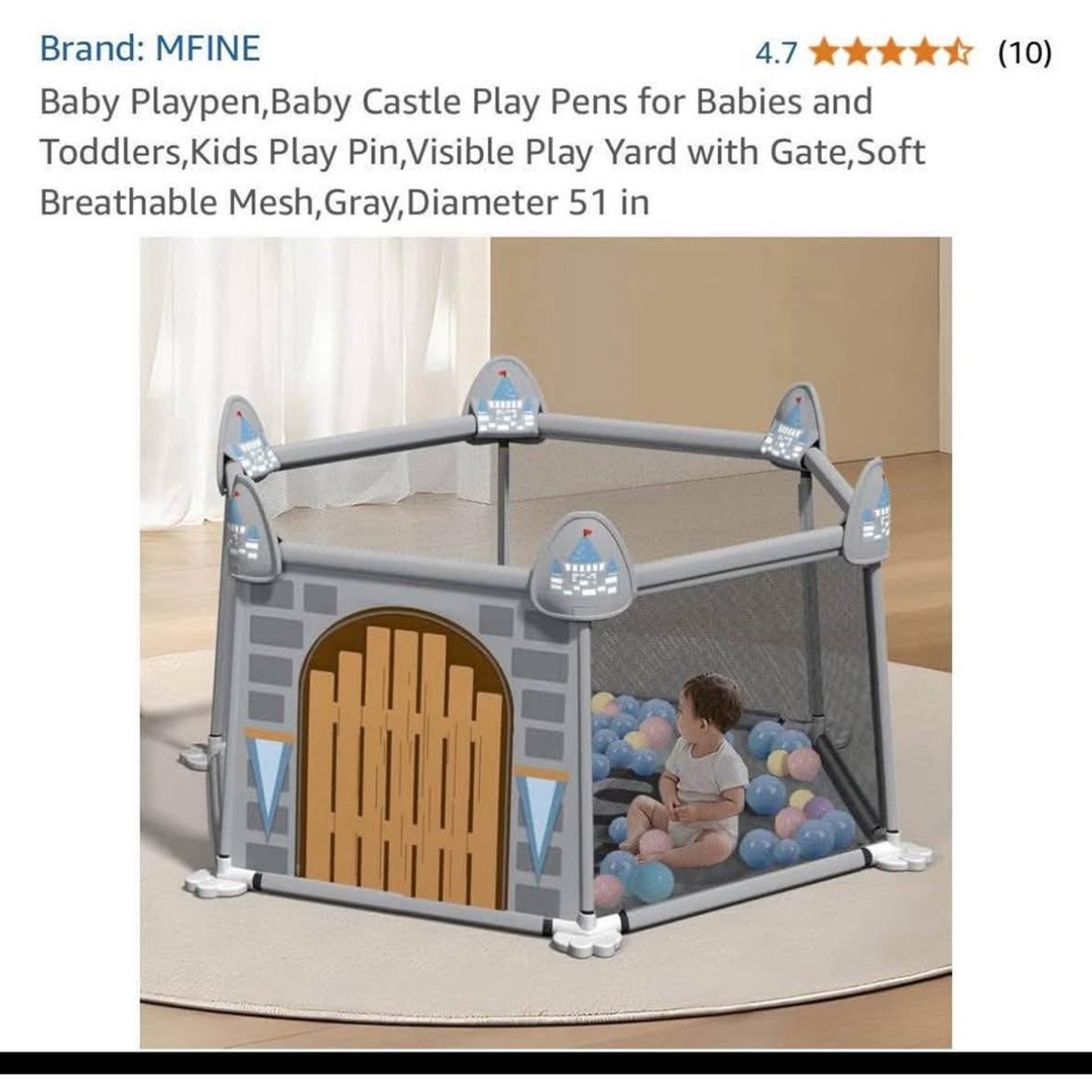 Baby Playpen,Baby Castle Play Pens for Babies and Toddlers,Kids Play Pin,Visible Play Yard with Gate