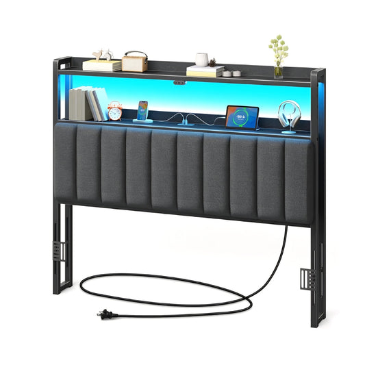 Headboard for Full Size Bed with Storage, 60,000 DIY Color of LED Light, Head Board with USB