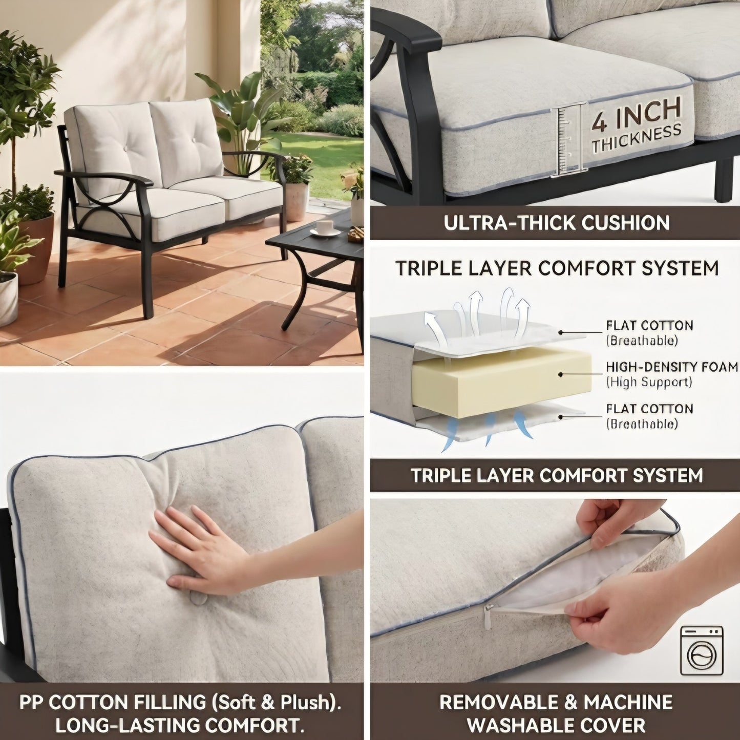 Outdoor Patio Furniture Set, 2 Piece Patio Conversation Set, Metal Furniture Set with 3 seat Sofa