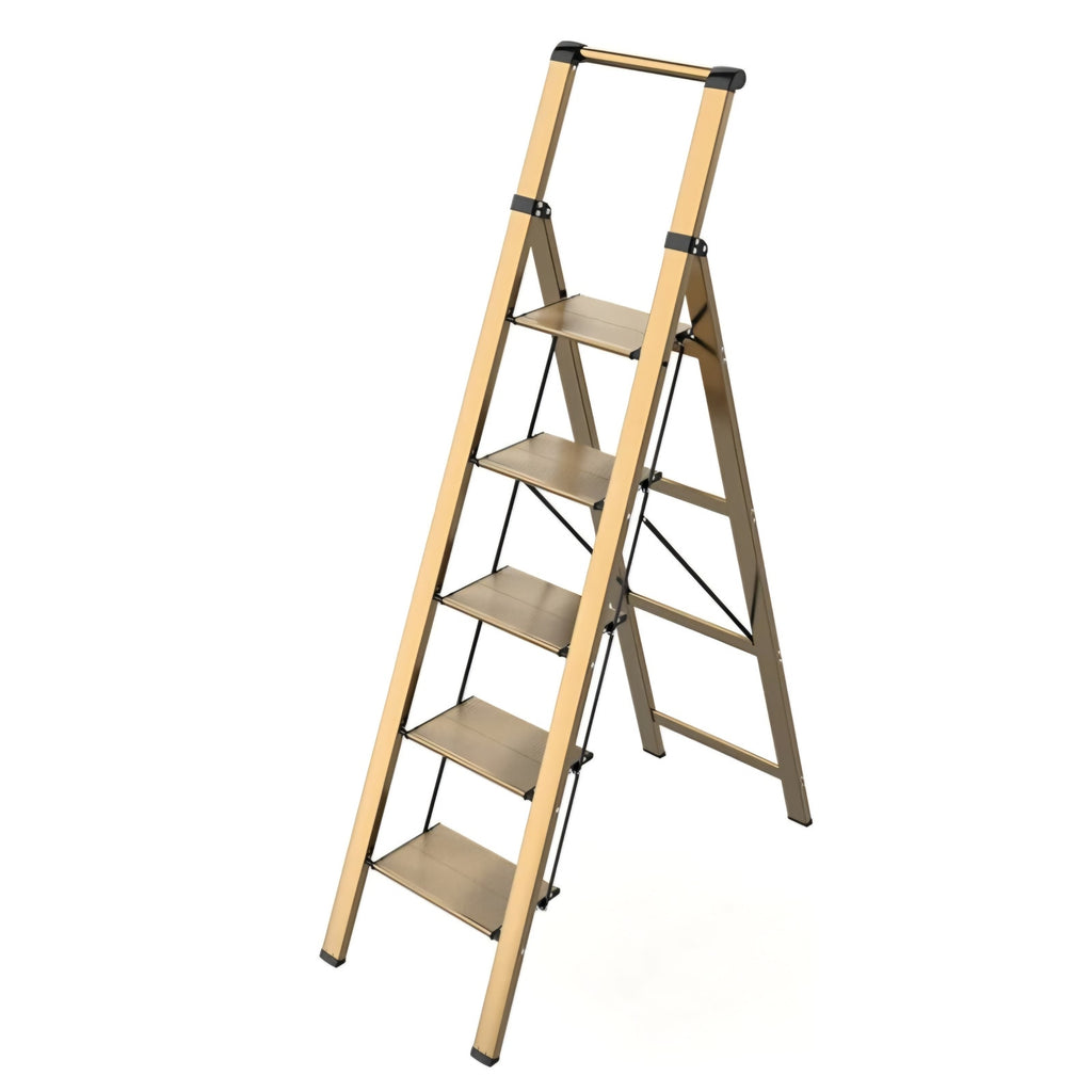 5 Step Ladder, Folding Step Stool, Lightweight Aluminum Foldable Ladder for 10 Foot High Ceiling